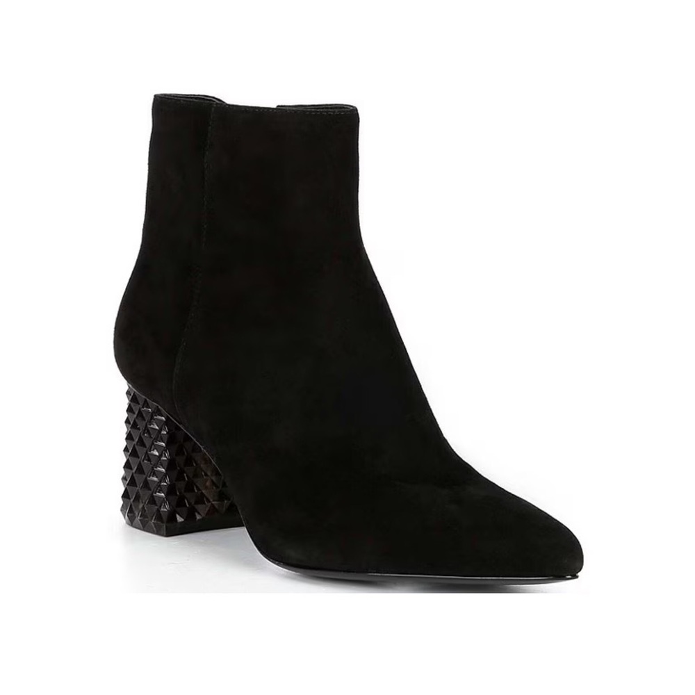Black Suede Kinsley Ankle Boots with Textured Heel Size 8